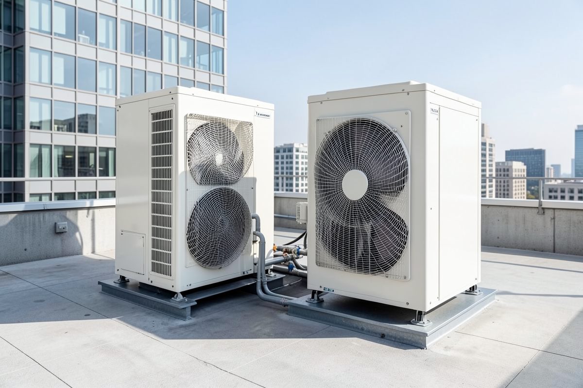 Braemar VRF outdoor units on a rooftop plant deck